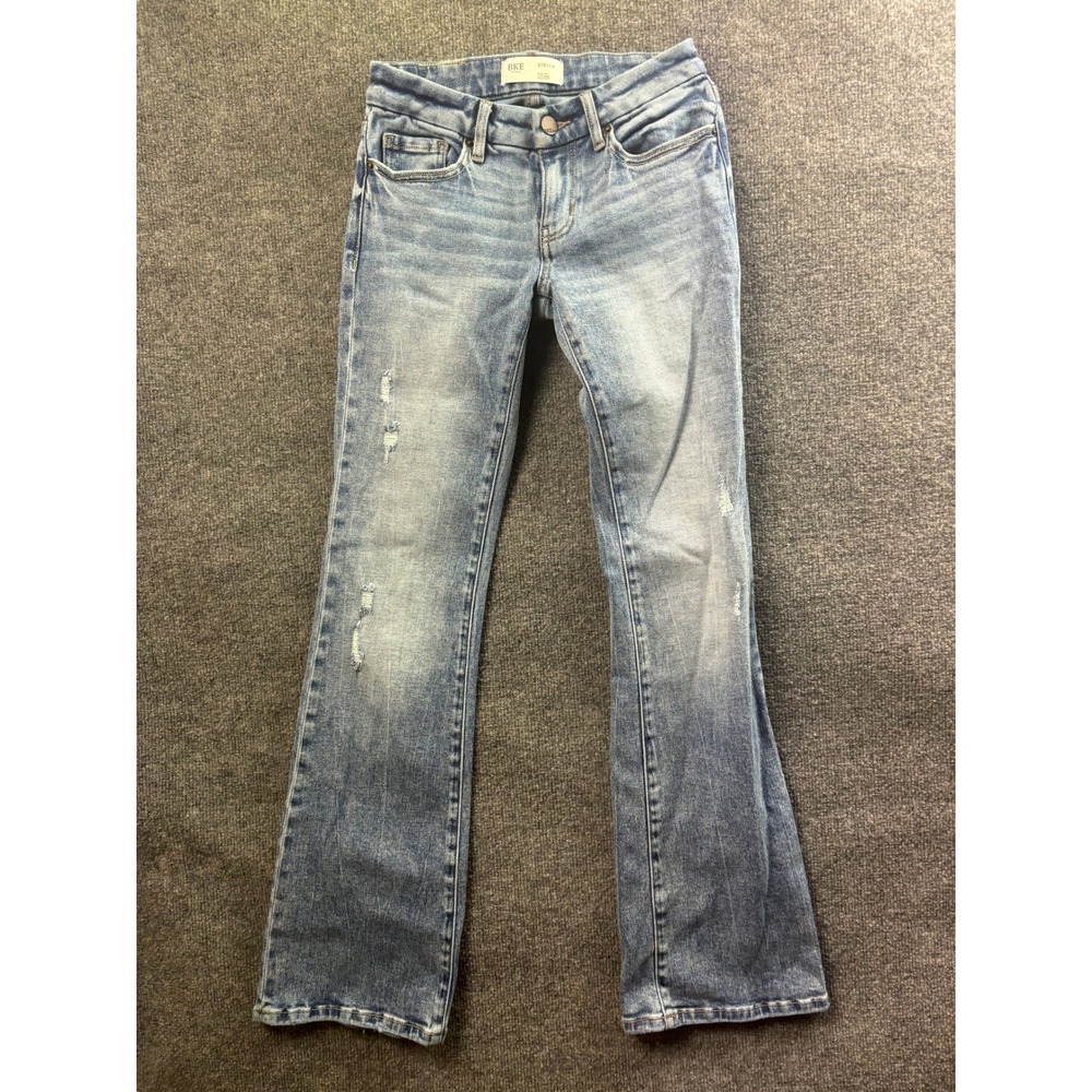 BKE Stella Bootcut Jeans Womens 24x32 Light Wash Distressed Slim Fit Low Rise